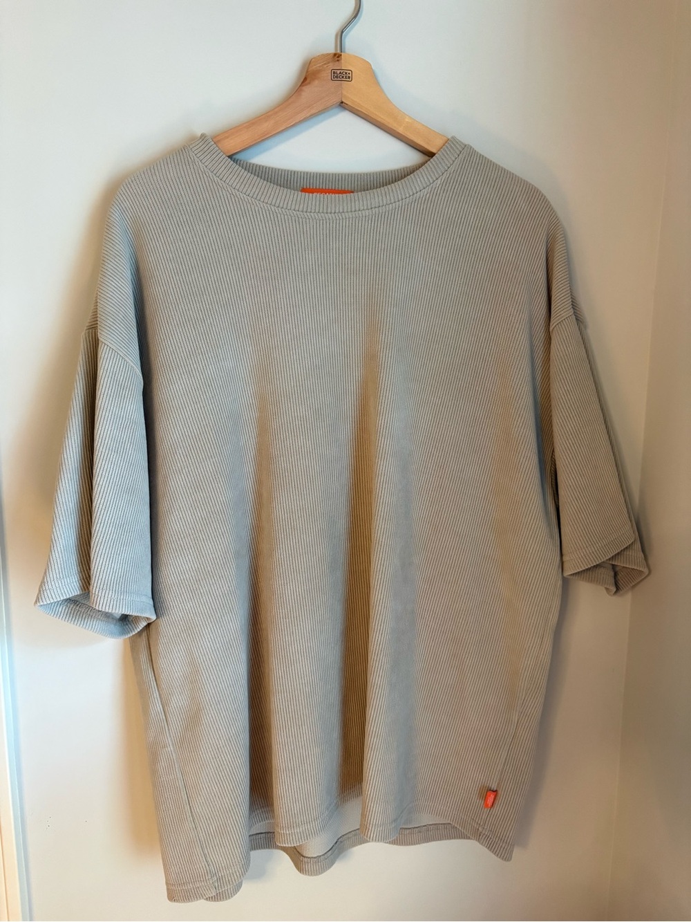 Light Gray Ribbed Short-Sleeve Tee - Relaxed Fit